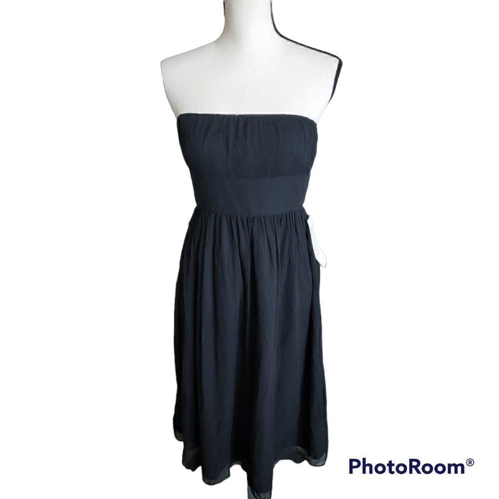 J. Crew NWT Black Strapless Silk Dress. Size 6.